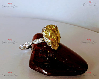 4 Ct Pear Yellow Diamond, Moissanite Engagement Ring