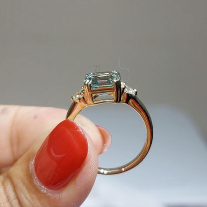 Green Sapphire Three Stone Engagement Ring