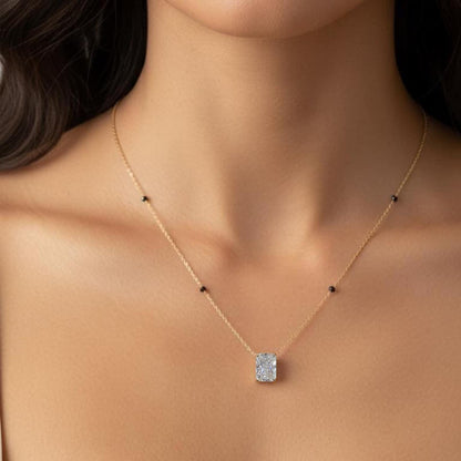 Radiant Cut Diamant Mangalsutra, Goldketten-Halskette, handgefertigter Perlenschmuck, Hochzeitskette Echte Diamanten-Halskette, Geschenk für Sie.