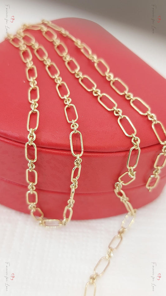 14K Gold Paperclip Chain Necklace: Chunky Round Link, 20 Inch
