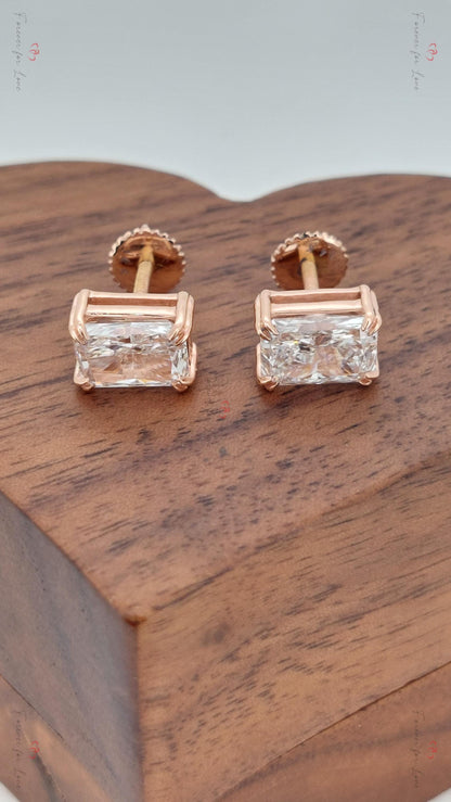 Puces d'oreilles taille Radiant / Puces d'oreilles taille Radiant en or rose 14 carats / Puces d'oreilles taille Radiant de 1 carat au total / Cadeau pour elle