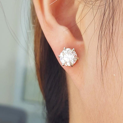 6 Carats Solid Gold Diamond Stud Earrings, White Gold Earrings Screw Back Brilliant Round Cut  Brides mate earrings, Birthday Gifts for Her