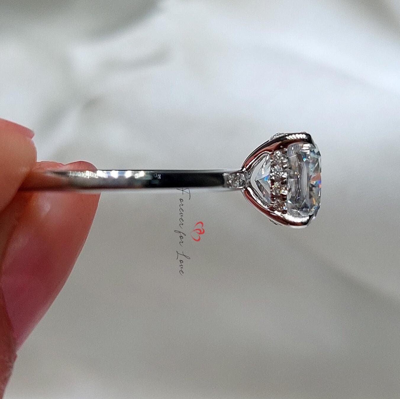 2.2 Ct Cushion Moissanite Hidden Halo Engagement Ring
