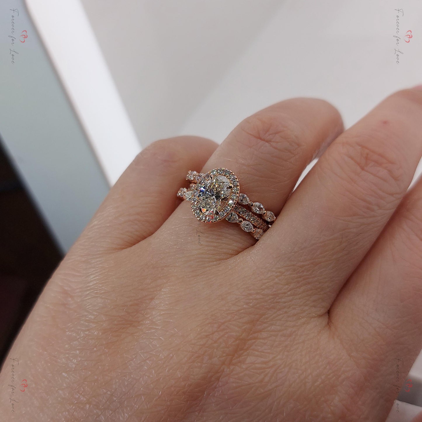 4.5 Ct Oval Natural Diamond Halo Engagement Ring Oval cut Moissanite Brilliant Cut engagement ring in 935 Argentium Silver — custom handcrafted by Forever For Love