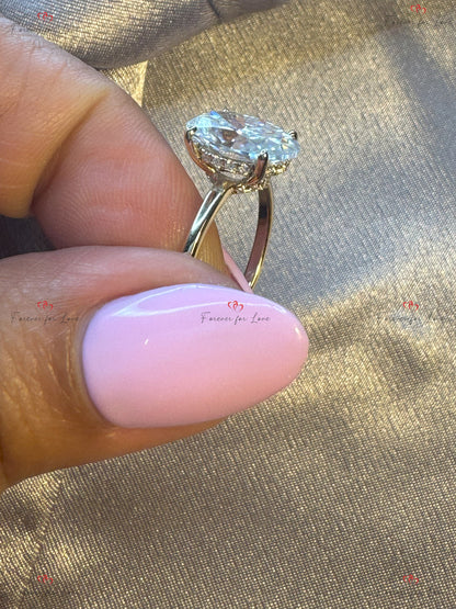 Oval Engagement Ring, 3.5Ct hybrid Crushed ice Oval 11*8mm Moissanite engagement ring, diamond double hidden halo ring,.