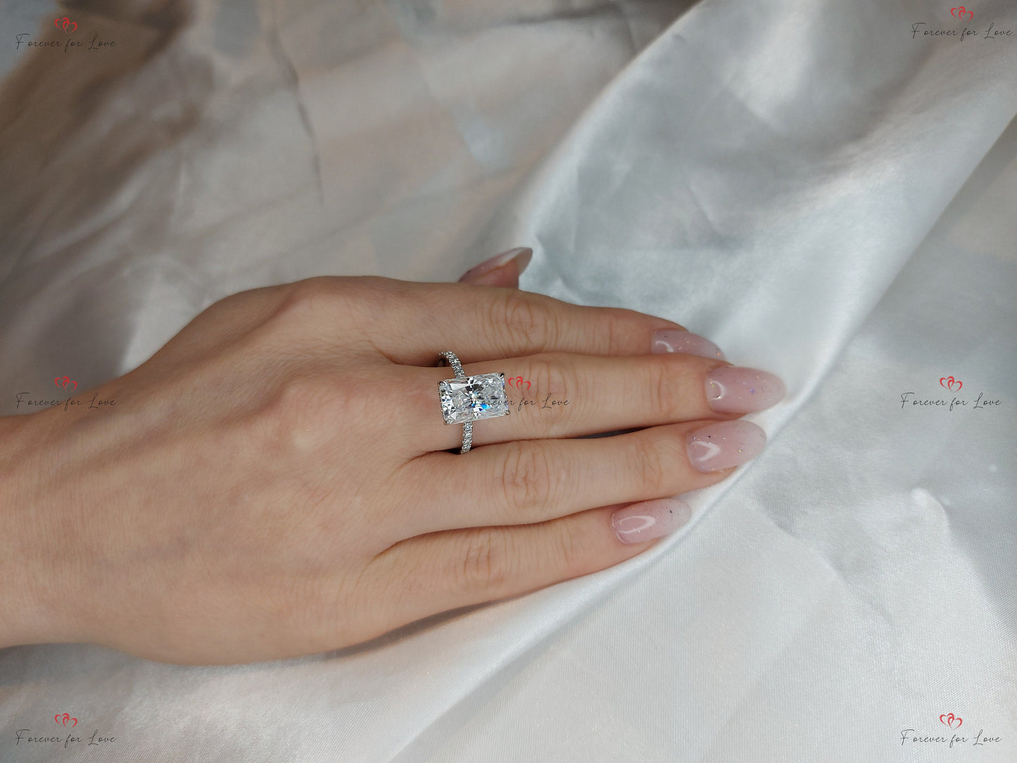5 Ct Radiant Moissanite Solitaire Engagement Ring Radiant cut 1Ct Moissanite Brilliant Cut engagement ring in 935 Argentium Silver — custom handcrafted by Forever For Love