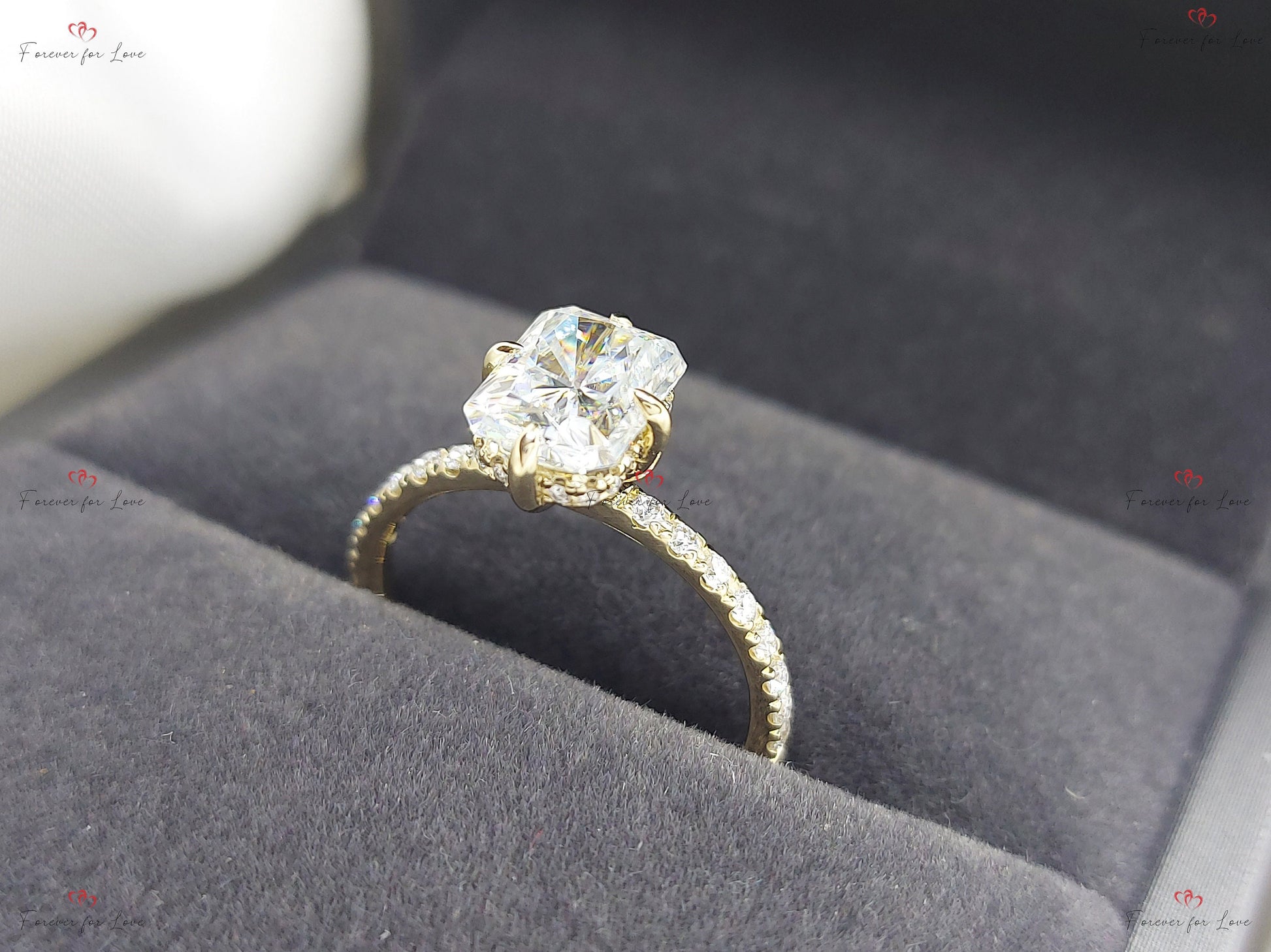 1.5 Ct Radiant Diamond, Moissanite Solitaire Engagement Ring
