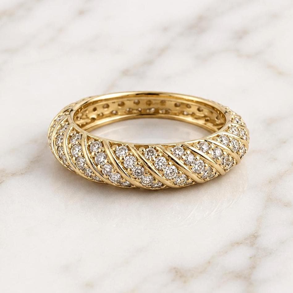 Cupcake Pave Diamond Band, Wide Gold Ring, 1.00 total carats Statement Ring, Round Brilliant Diamond Eternity Ring, Perfect gift For Her.