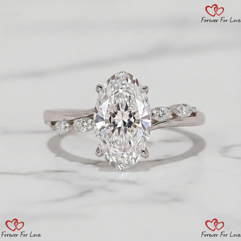2.1 Ct IGI Certified Oval Lab Diamond Engagement Ring Oval cut 1Ct Moissanite Brilliant Cut engagement ring in 935 Argentium Silver — custom handcrafted by Forever For Love