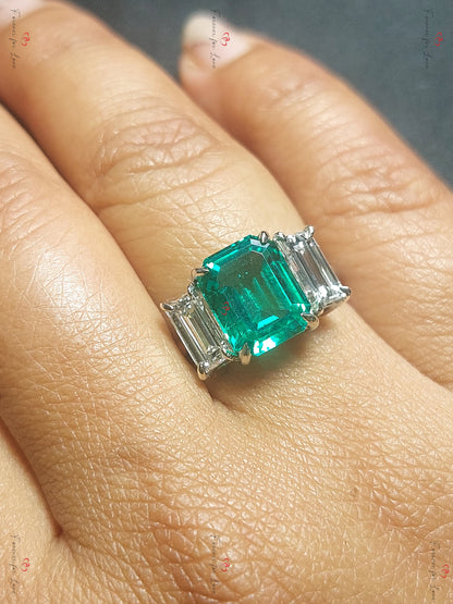 Emerald and moissanite engagement wedding set handmade in white/rose/yellow gold or platinum Emerald bridal ring set Emerald Proposal Ring