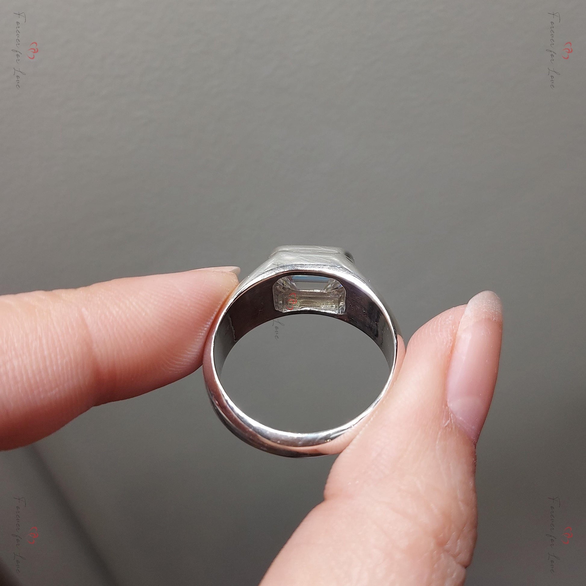 Full Bezel Solitaire Ring for Men, Emerald Cut Moissanite Statement Ring, Wedding for Him, Anniversary Gift, Ring for Him, Father's Day Gift