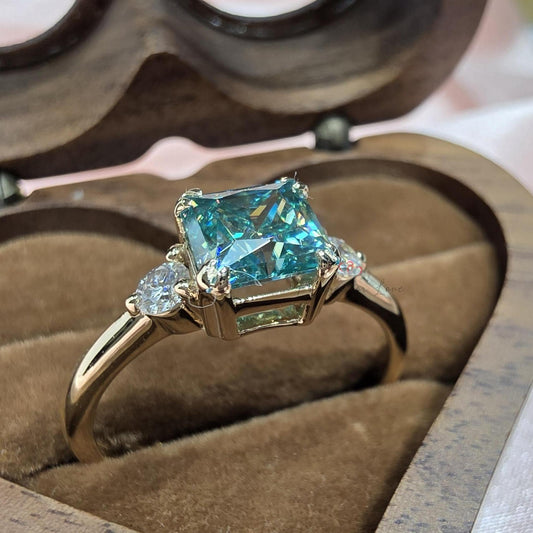 2 Ct Green Moissanite Three Stone Engagement Ring