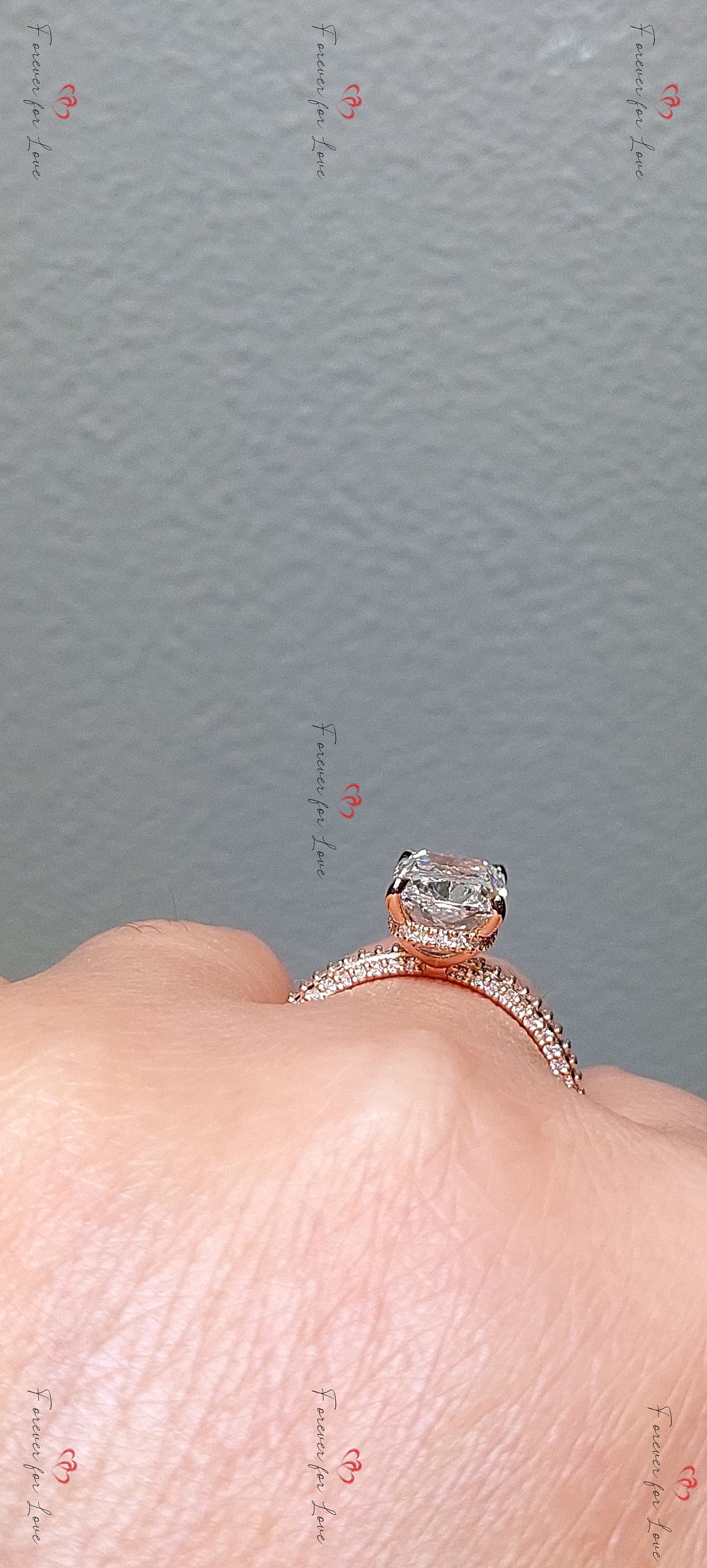 3 Ct IGI Certified Cushion Lab Diamond Hidden Halo Engagement Ring Cushion cut 1Ct Moissanite Brilliant Cut engagement ring in 935 Argentium Silver — custom handcrafted by Forever For Love