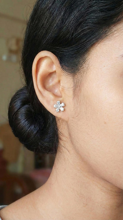14k Gold Birnenförmige Blüten-Diamantohrringe, Labor-Diamantstecker, im Labor gezüchteter Diamant, Ohrstecker aus massivem Weißgold, Blütenohrringe, perfektes Geschenk
