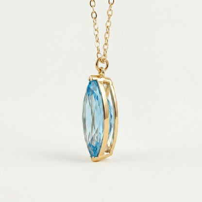 0.4ct Marquise Aquamarin Halskette, 14k Massivgold, Zierliche Minimalistische Anhänger, Marquise Damenhalskette, Besonderes Geschenk Für Sie.