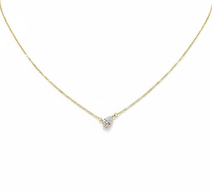 Pear diamond Necklace, 14k Yellow Gold, Dainty Minimalist Pear Pendant, Lab Diamond Womens Necklace, Special Gift For Her.