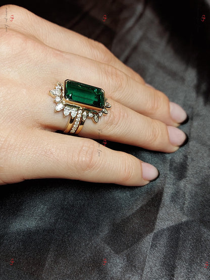 Marquise Diamond, Emerald Wedding Band