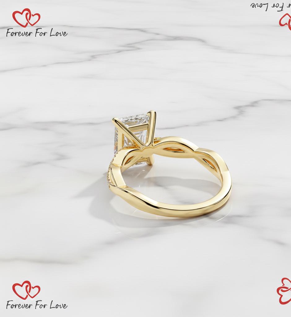 Bague de fiançailles solitaire à diamant de laboratoire radiant de 1,10 carat Radiant cut 1Ct Moissanite taille brillant engagement ring in Gold or Platinum — custom handcrafted by Forever For Love