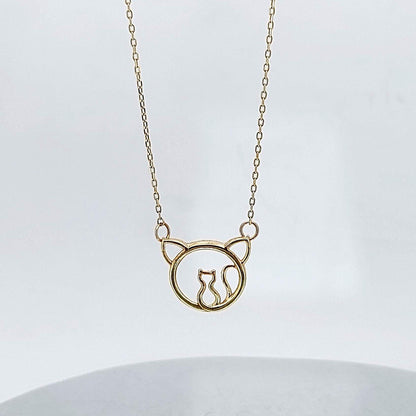 Katzenkette aus massivem Gold, 14 Karat Gelbgold, zierlicher minimalistischer Katzenanhänger, zierliche Damenkette, besonderes Geschenk für sie.
