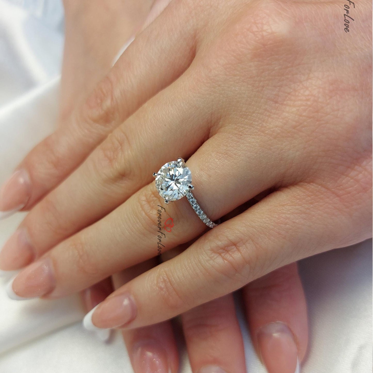1.5 Ct Round Diamond Solitaire Engagement Ring Round cut 1Ct Moissanite Brilliant Cut engagement ring in 935 Argentium Silver — custom handcrafted by Forever For Love