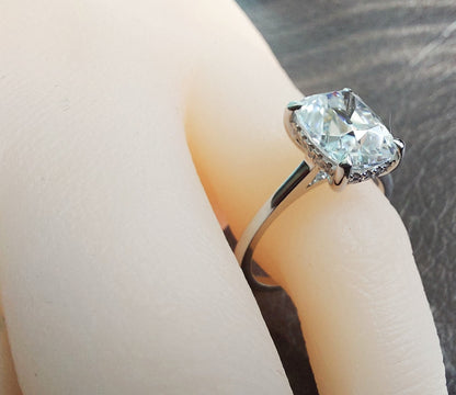 Old European Diamond, Moissanite Hidden Halo Engagement Ring