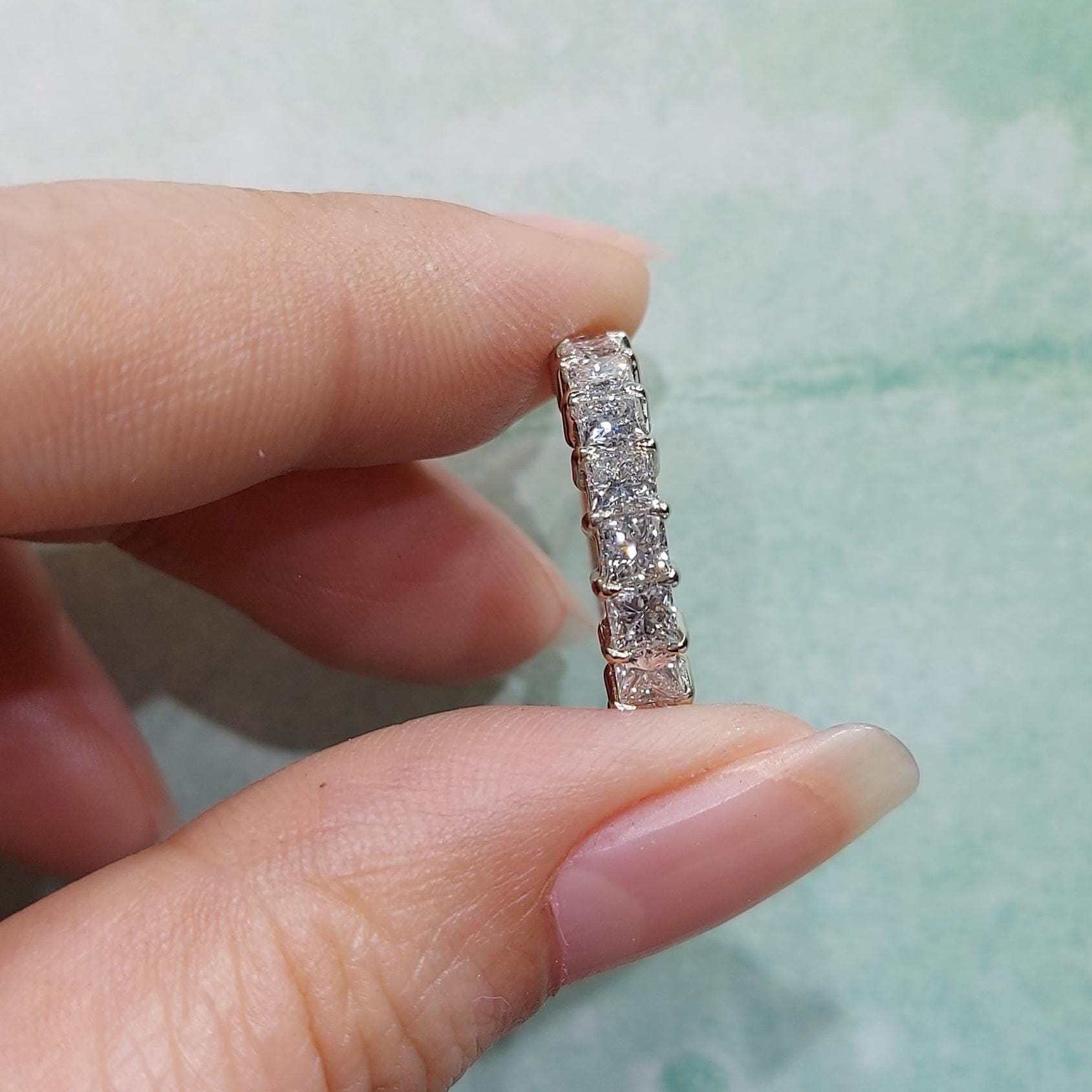 Princess cut Lab Grown Diamond Wedding Band, Anniversary Band for her, Nine stone Half Eternity Band, Stackable Matching Band Gift for her.