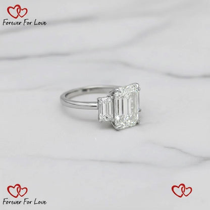 6 Ct IGI Certified Emerald Lab Diamond Three Stone Engagement Ring