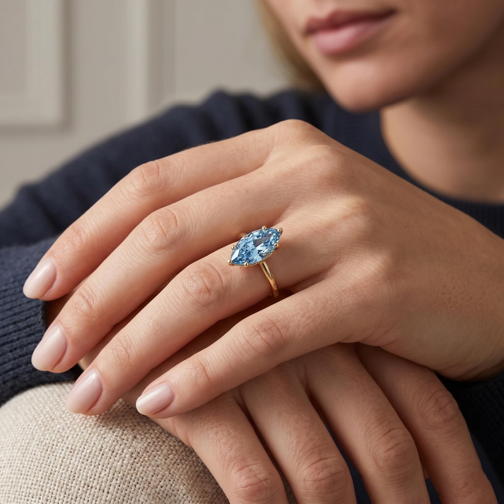 2.5 Ct Marquise Aquamarine Engagement Ring