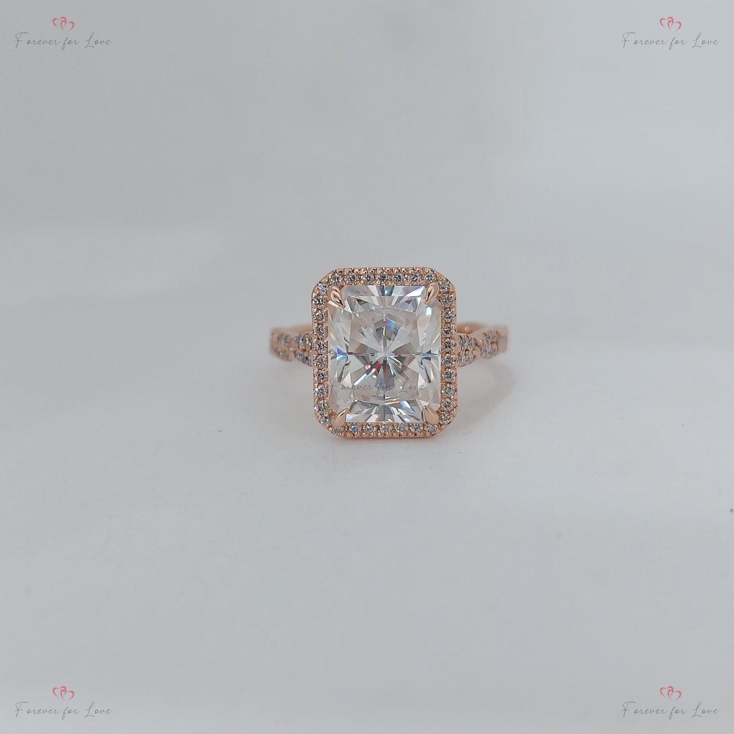 4 Ct Radiant Moissanite Eternity Band Engagement Ring Radiant cut 1Ct Moissanite Brilliant Cut engagement ring in 935 Argentium Silver — custom handcrafted by Forever For Love