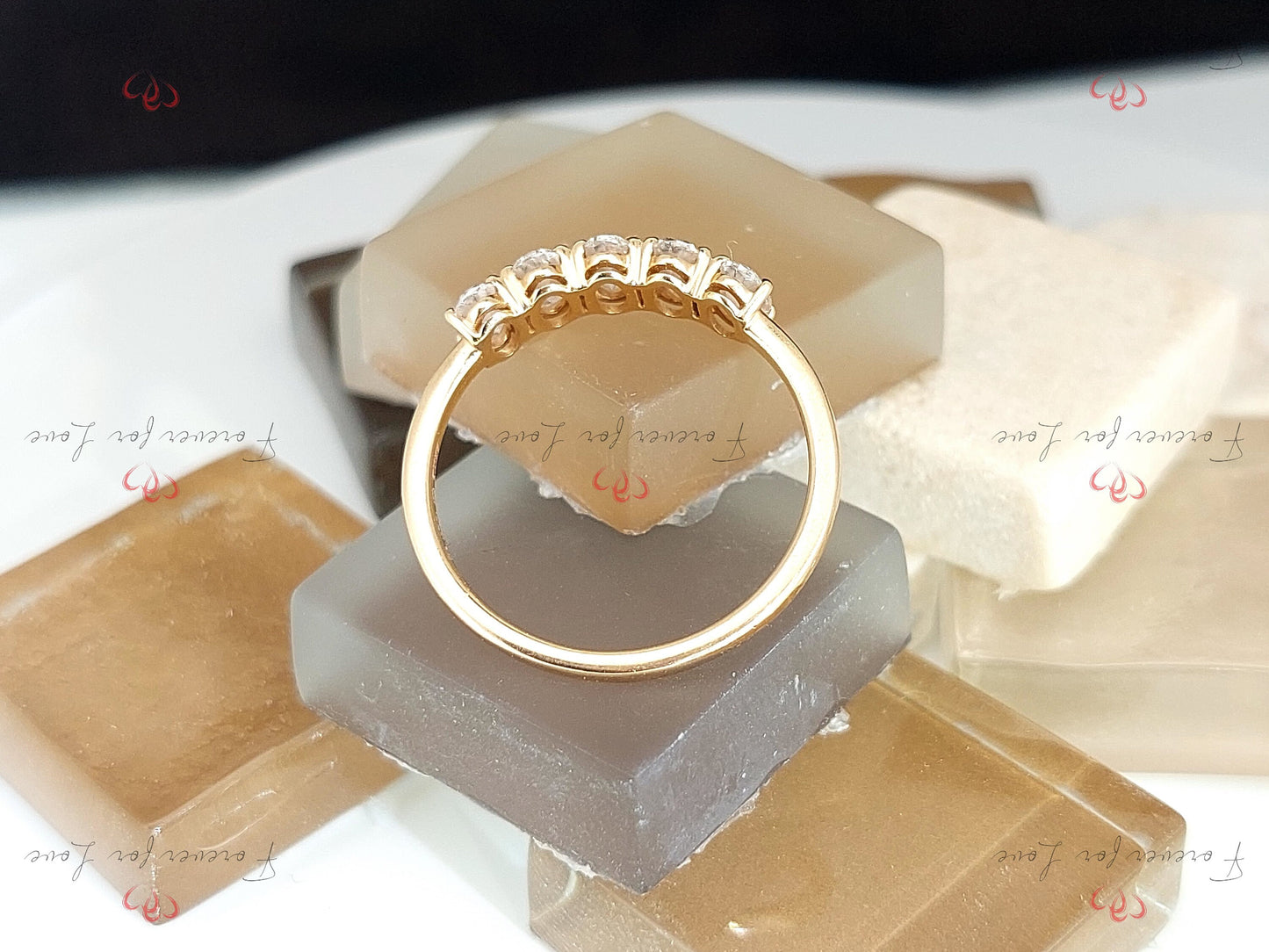 Oval Lab Grown Diamond Wedding Band, Anniversary Band for her, Five stone Half Eternity Band, Oval Stackable Matching Band Gift for her. Oval cut Moissanite Brilliant Cut engagement ring in 935 Argentium Silver — custom handcrafted by Forever For Love