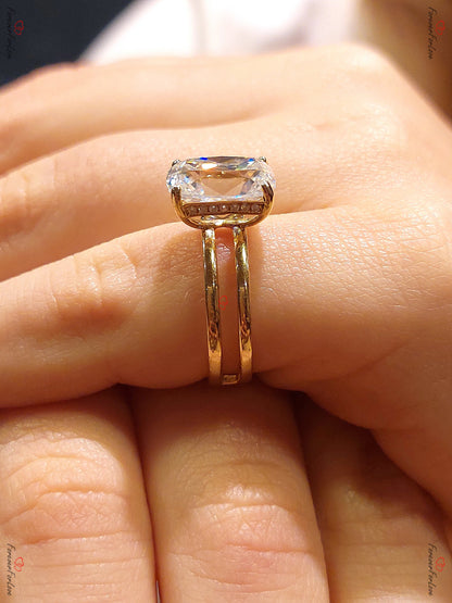 3 CT Vintage Unique OMC Cushion Cut Moissanite Ring, Solid Gold Old Cuts Ring, Hidden halo Solitaire Engagement Ring, B'day Gift For Wife.