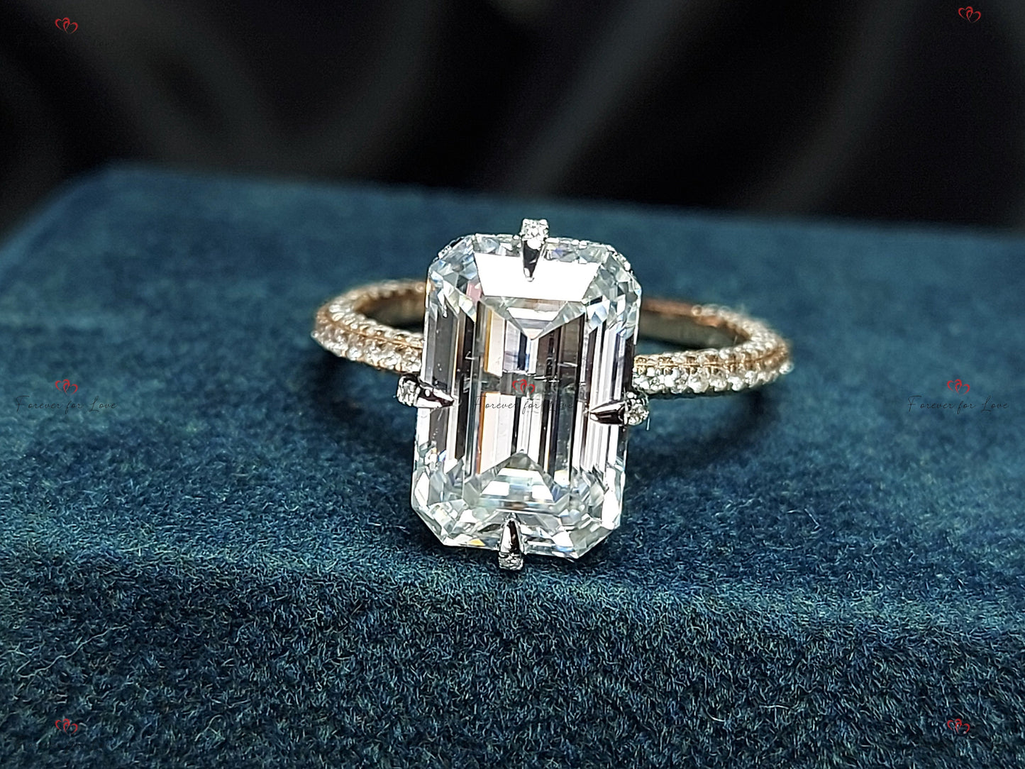 3 Ct Emerald Moissanite Solitaire Engagement Ring Emerald cut 1Ct Moissanite Brilliant Cut engagement ring in 935 Argentium Silver — custom handcrafted by Forever For Love