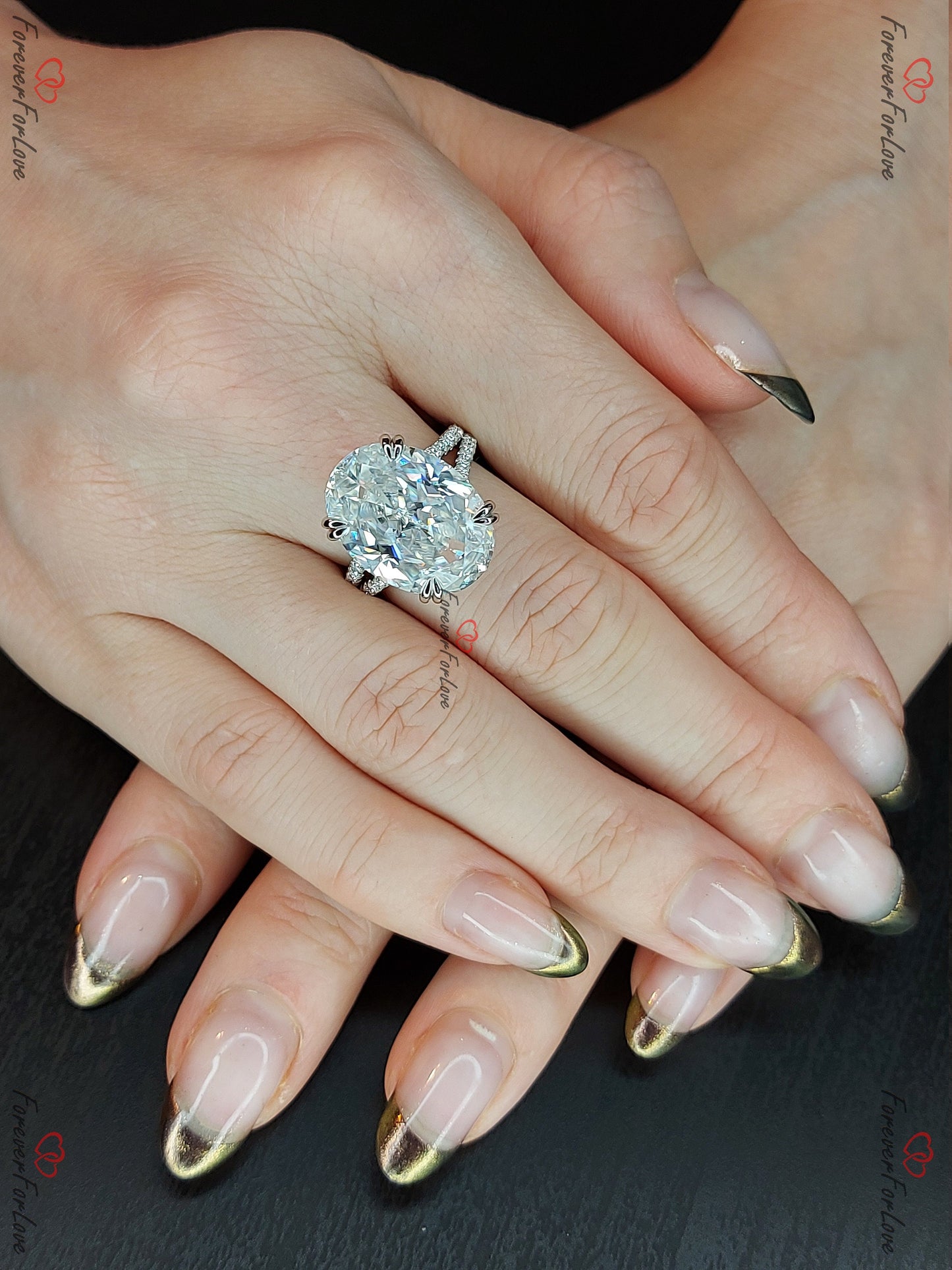 2.5 Ct Oval Moissanite Hidden Halo Engagement Ring Oval cut 1Ct Moissanite Brilliant Cut engagement ring in 935 Argentium Silver — custom handcrafted by Forever For Love