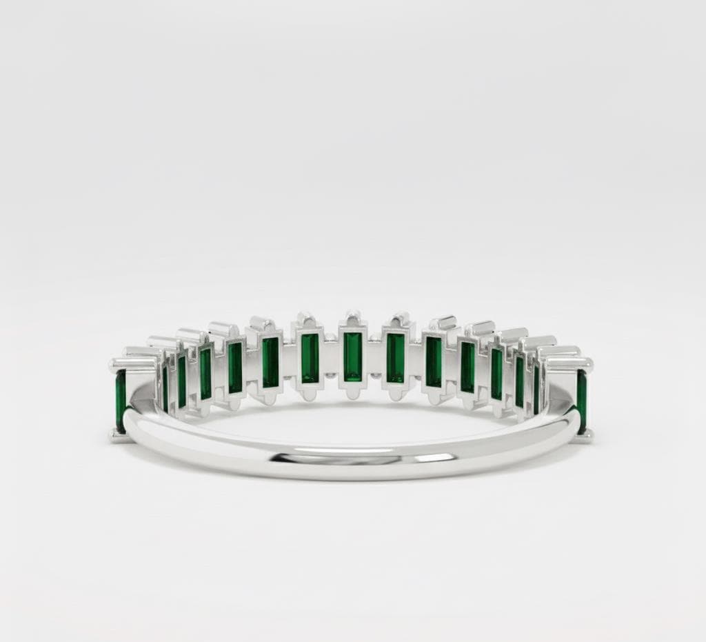 Demi-jonc Émeraude et Baguettes Baguette cut Émeraude Naturelle engagement ring in Gold or Platinum — custom handcrafted by Forever For Love