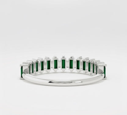 Baguette Green Emerald Half Eternity Band
