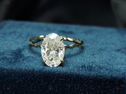 3 Ct Oval Diamond, Moissanite Hidden Halo Engagement Ring