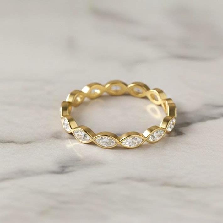 Diamond Marquise cut wedding east west band women Full eternity band Unique Yellow gold wedding vintage Matching bridal Stacking ring. Marquise cut Moissanite Brilliant Cut engagement ring in 935 Argentium Silver — custom handcrafted by Forever For Love