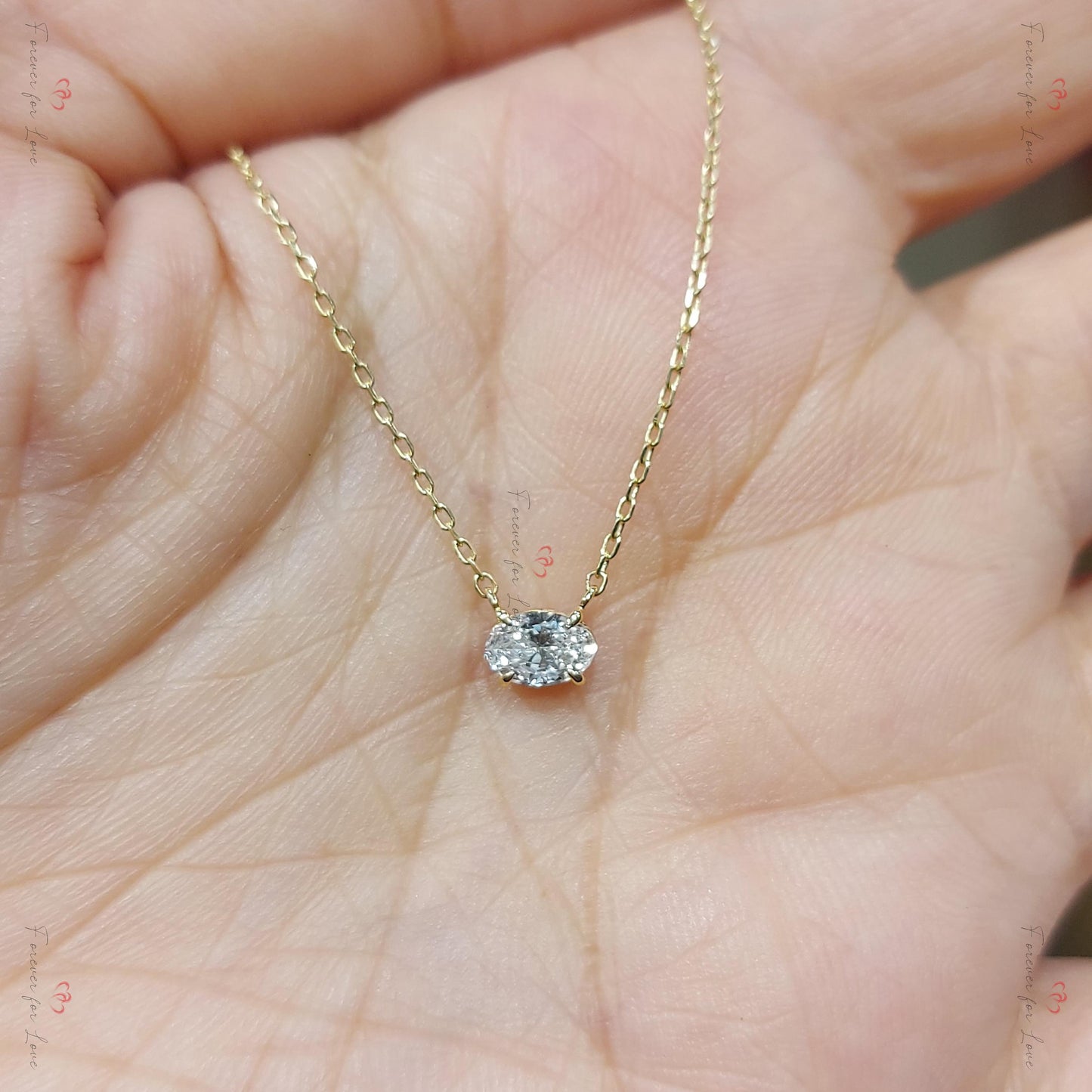 0.5ct Oval diamond Necklace, 14k Yellow Gold, Dainty Minimalist Oval Pendant, Real Diamond Womens Necklace, Special Gift For Her. Moissanite engagement ring in Gold or Platinum — custom handcrafted by Forever For Love