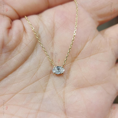 0.5ct Oval diamond Necklace, 14k Yellow Gold, Dainty Minimalist Oval Pendant, Real Diamond Womens Necklace, Special Gift For Her.
