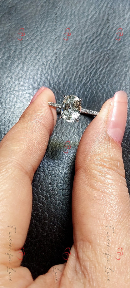 2.8 Ct Oval White Diamond, Sapphire Engagement Ring