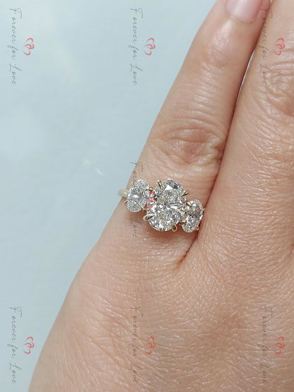 2.5 Ct Oval Lab Diamond Three Stone Engagement Ring