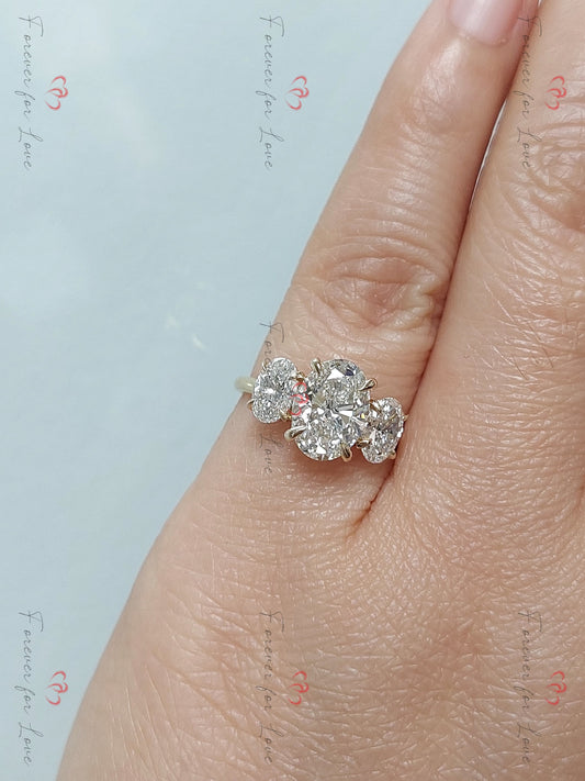 2.5 Ct Oval Lab Diamond Three Stone Engagement Ring