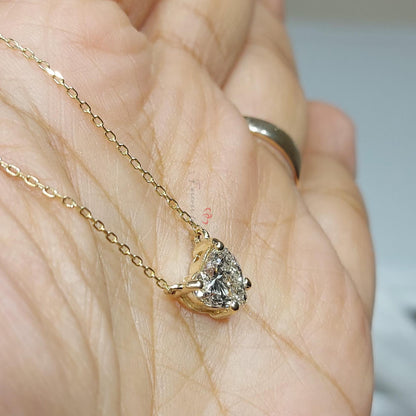 1 Karat zertifizierte Herz Diamant Halskette, 14k Gelbgold, zierlicher minimalistischer Herzanhänger, Diamant Damenkette, besonderes Geschenk für sie.
