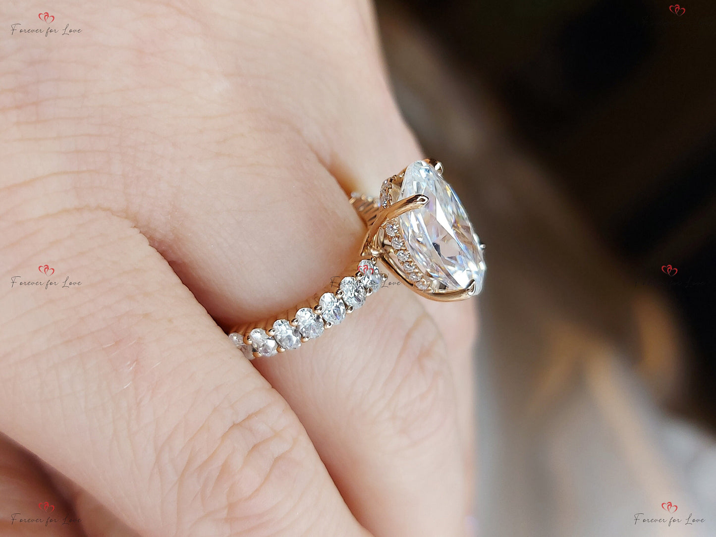Oval Moissanite Hidden Halo Engagement Ring Oval cut Moissanite Brilliant Cut engagement ring in 935 Argentium Silver — custom handcrafted by Forever For Love