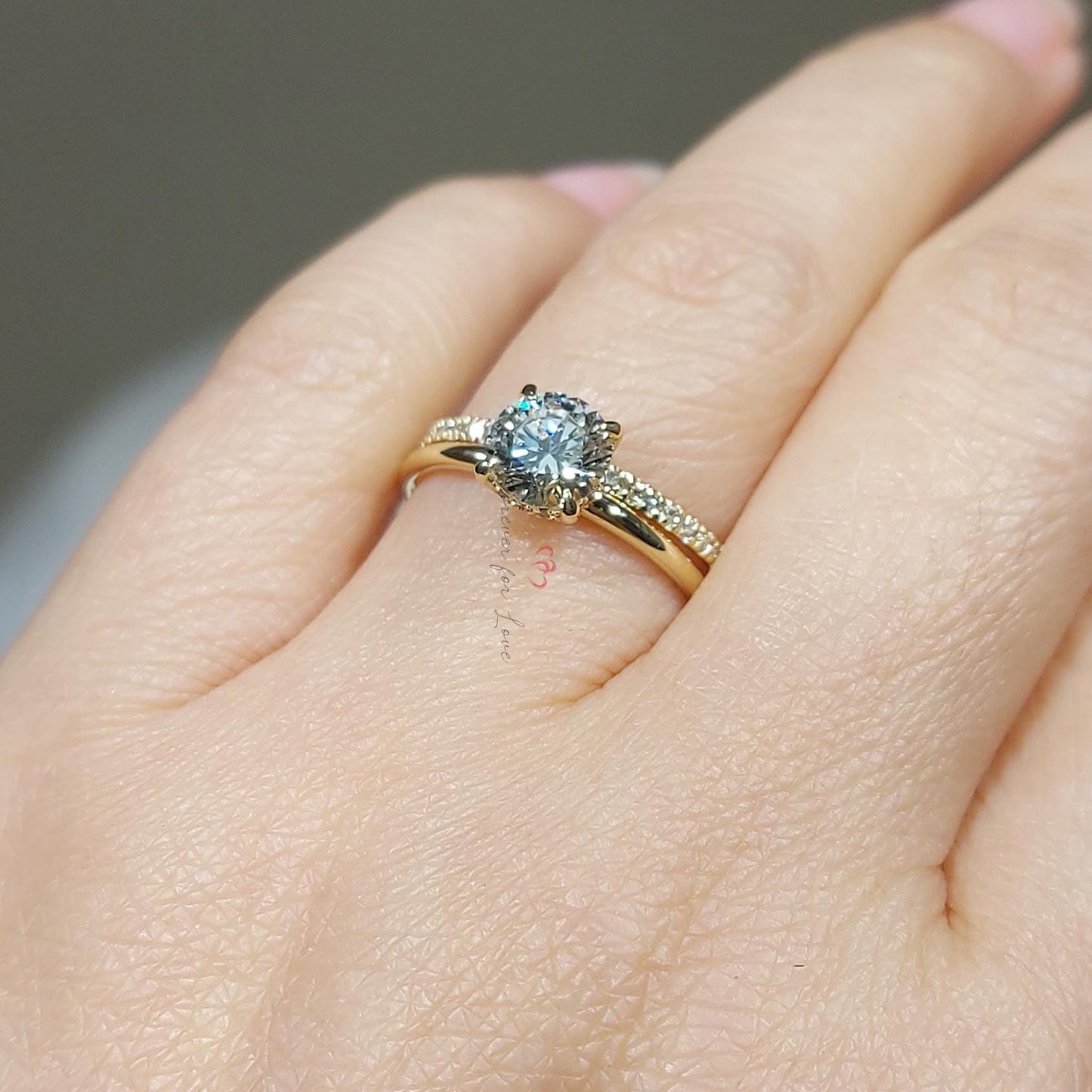 1 Ct Round Lab Diamond Engagement Ring Round cut Moissanite Brilliant Cut engagement ring in 935 Argentium Silver — custom handcrafted by Forever For Love