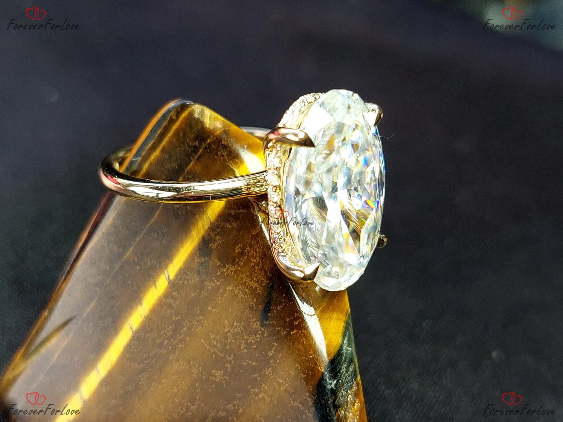 Oval Engagement Ring, 7Ct Hybrid Crushed ice Oval cut 15*9mm Moissanite engagement ring, Solid Gold Proposal Anniversary ring