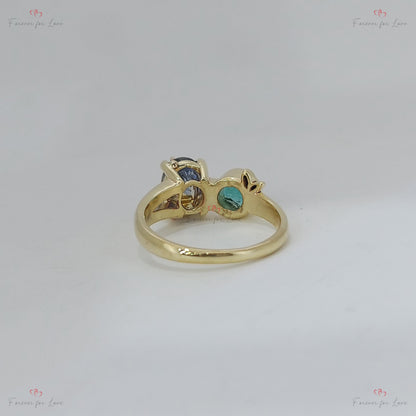 Bicolor Sapphire and Emerald cut Toi Moi Yellow gold Engagement ring, Oval Cut vine Promise Ring, Anniversary Ring, 2Ct Oval Sapphire Ring