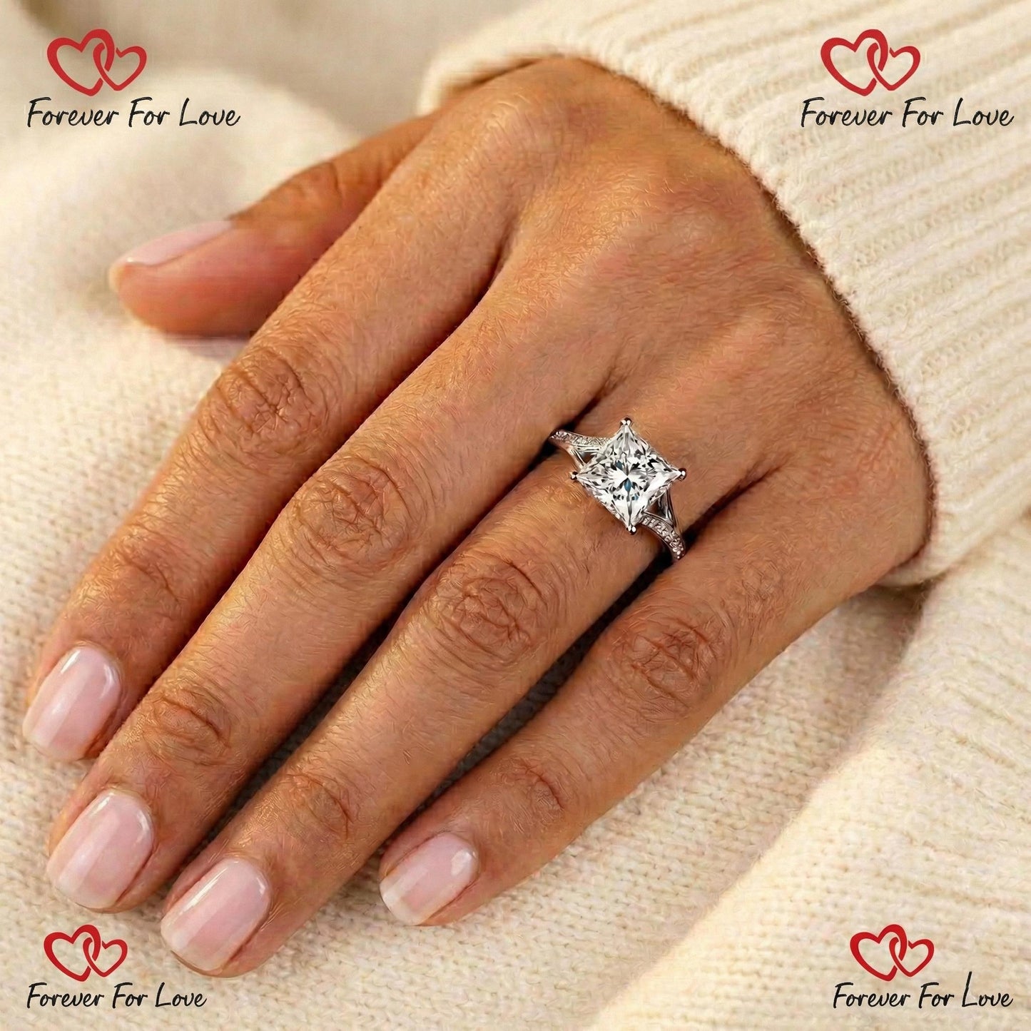 3.1 Ct IGI Certified Princess Lab Diamond Solitaire Engagement Ring Princess cut 1Ct Moissanite Brilliant Cut engagement ring in 935 Argentium Silver — custom handcrafted by Forever For Love