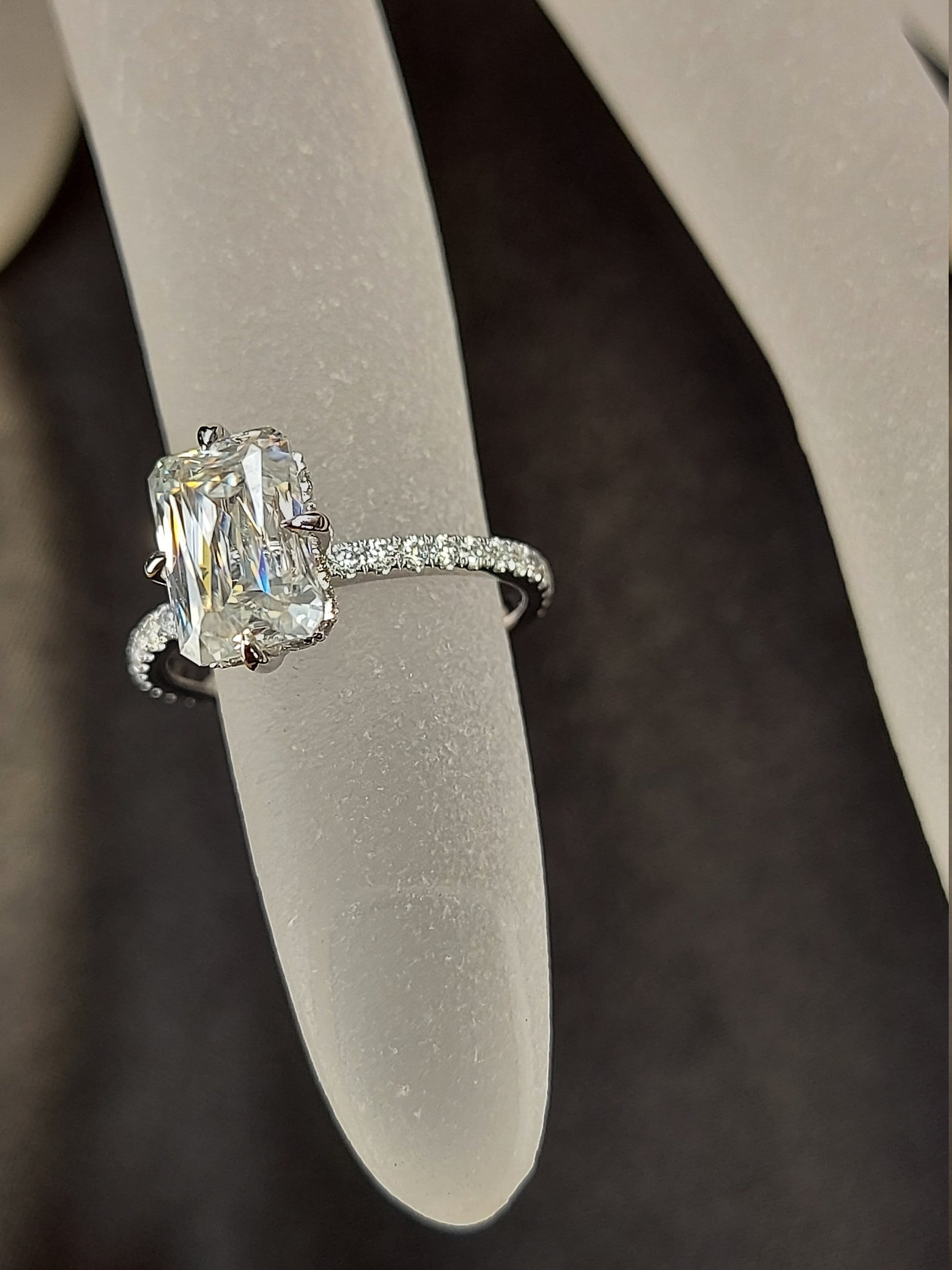 1.5CT/8*5.5mm Emerald Cut Crisscut Engagement Ring White 14k/18k/Platinum, Moissanite Emerald Engagement Ring, Emerald Cut Solitaire Ring.