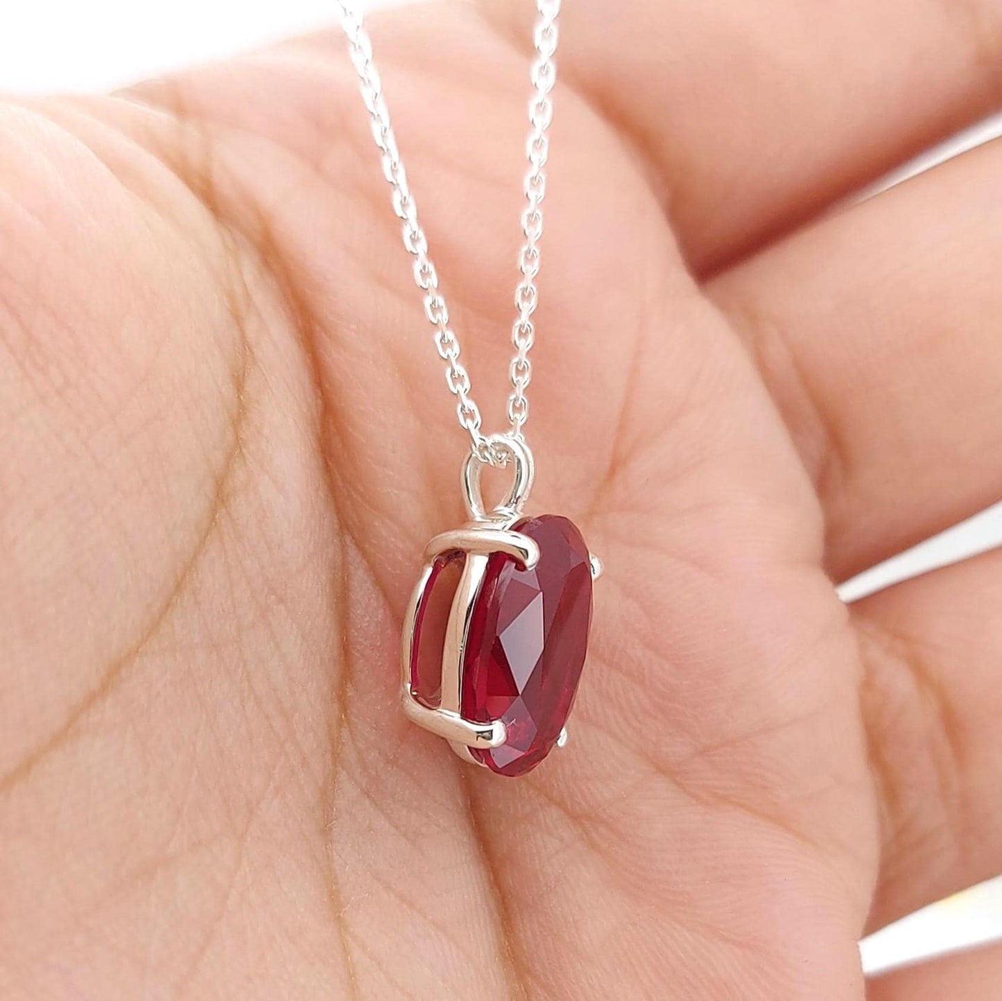 Ruby Pendant Necklace 14K Solid White Gold For Ladies Oval Shaped Ruby Necklace Pendant, Birthstone necklace, Perfect gift Moissanite engagement ring in Gold or Platinum — custom handcrafted by Forever For Love